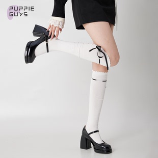 蝴蝶结甜美飘带jk韩系百搭及膝袜 purpleguys白色小腿袜子女春秋款