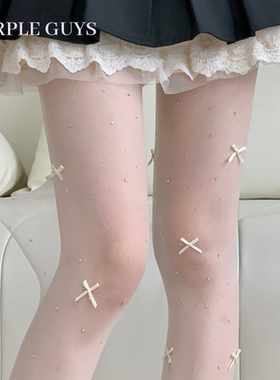 烫钻蝴蝶结丝袜女夏薄款lolita少女白色纯欲防勾丝美肤打底连裤袜