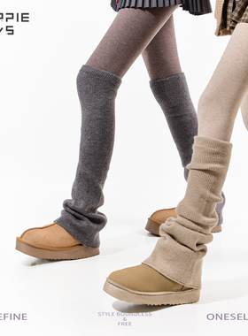 purpleguys灰色堆堆袜套女秋冬保暖雪地靴阔腿加厚卡其针织腿套