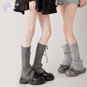 purpleguys绑带袜套女春秋款 亚文化喇叭y2k灰色竖纹jk堆堆小腿套