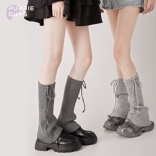 灰色绑带小腿堆堆袜套