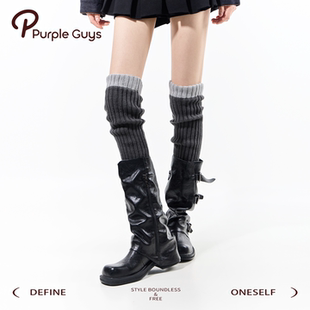 purpleguys韩系过膝袜套女冬加厚保暖配靴子拼接灰色堆堆小腿套