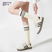 purpleguys撞色小腿袜子女夏季 薄款 jk条纹长筒袜日系运动风及膝袜