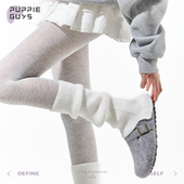 purpleguys白色堆堆袜套女秋季 韩系ins竖条纹显瘦针织喇叭小腿套