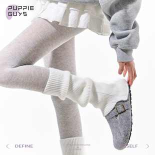 purpleguys白色堆堆袜套女秋季 韩系ins竖条纹显瘦针织喇叭小腿套