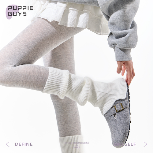 purpleguys白色堆堆袜套女秋季韩系ins竖条纹显瘦针织喇叭小腿套