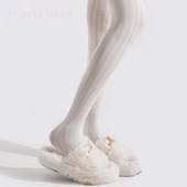 法式 purpleguys白色连裤 袜女春秋款 爱心打底袜子显瘦竖条纹jk丝袜