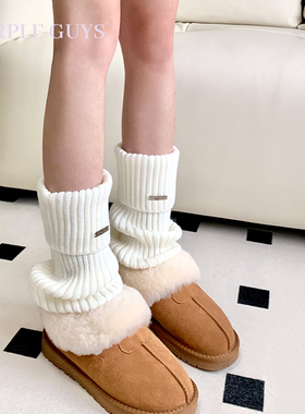 purpleguys金属标袜套女秋冬ugg保暖白色针织y2k辣妹小腿套堆堆袜
