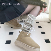 purpleguys灰色蝴蝶结堆堆袜套女秋冬日系jk辣妹配雪地靴长筒腿套
