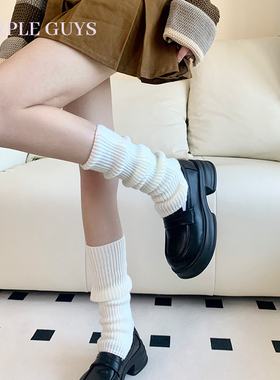 白色针织堆堆腿套春夏搭配小皮鞋日系jk辣妹y2k显瘦长筒小腿袜套