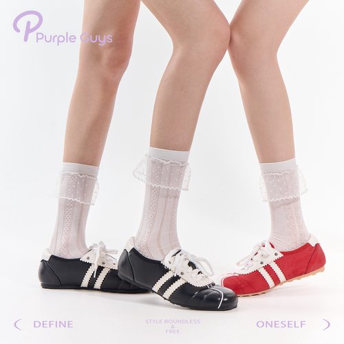 purpleguys蕾丝花边中筒袜子女春夏季纯色无骨波点网眼薄透小腿袜