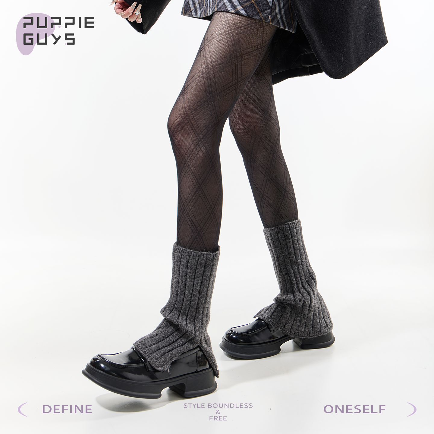 purpleguys灰色堆堆袜套女修饰腿型格雷系jk学院风叠穿针织小腿套