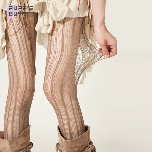 复古镂空渔网蕾丝竖纹提花连裤袜