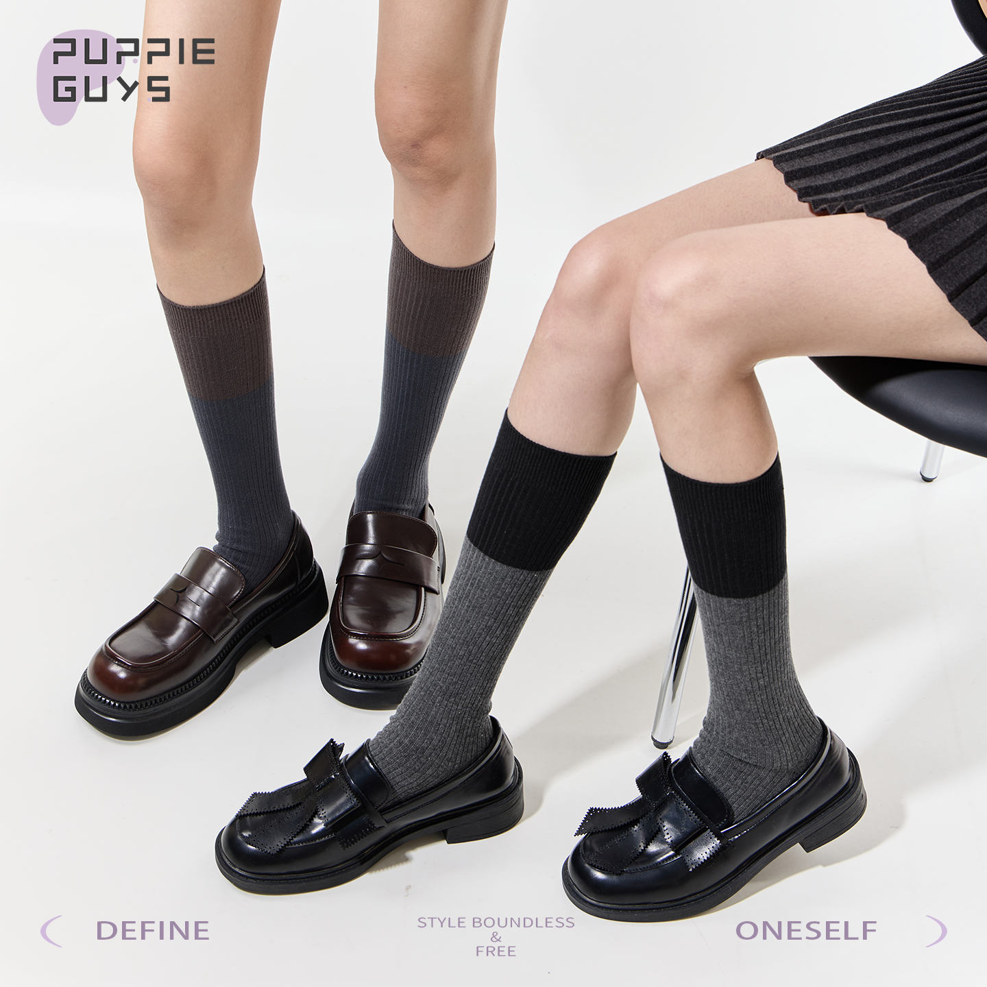 purpleguys纯棉拼色小腿袜子女秋冬竖纹显瘦韩系学院风灰色长筒袜,女士内衣/男士内衣/家居服,中筒袜,淘宝优惠券,粉丝福利购,淘宝优惠卷