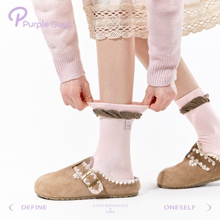 purpleguys撞色泡泡口袜子春夏纯棉透气无骨日系少女风薄款 中筒袜