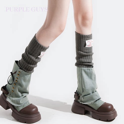 灰色标签堆堆小腿袜套