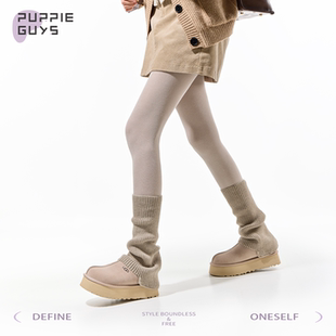 purpleguys学院风堆堆袜套女jk雪地靴针织阔腿喇叭口卡其色小腿套