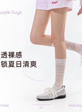purpleguys白色中筒袜子女2026新款少女轻薄透气芭蕾风显瘦堆堆袜