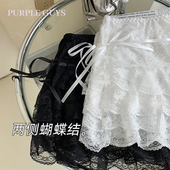 女夏季 可外穿打底裤 冰丝短裤 purpleguys白色蕾丝安全裤 防走光内裤