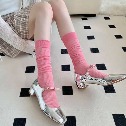 竖条粉色堆堆袜子女夏季薄款