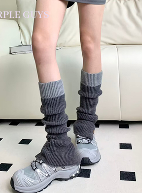 纽扣拼色堆堆袜套女秋冬搭配小皮鞋日系y2k毛线针织jk黑灰色腿套