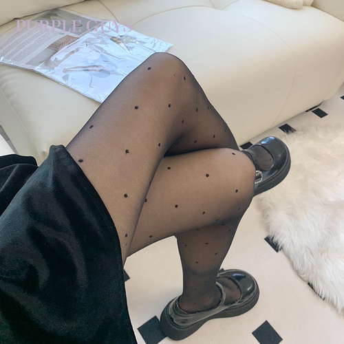 辣妹波点黑丝袜女春夏薄款防勾丝