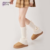 purpleguys保暖袜套女秋冬季 亚文化喇叭竖条系带纯色jk堆堆小腿套