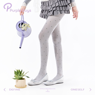 透气竖纹显瘦格雷系碎花打底袜 薄款 purpleguys灰色连裤 袜女春夏季