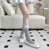 purpleguys拼接竖条堆堆袜子女夏季 薄款 甜美少女芭蕾风撞色小腿袜
