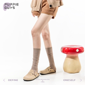 purpleguys卡其色压力小腿袜子女秋韩系美拉德显瘦针织纯棉堆堆袜