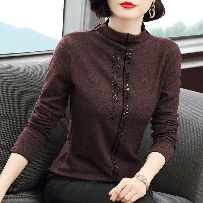秋冬季中领打底衫女内搭2020新款洋气妈妈半高领长袖t恤双面绒潮