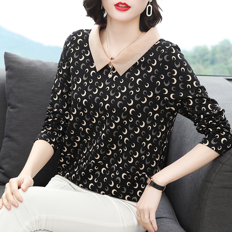 长袖t恤女有领上衣2020秋装新款洋气中年妈妈40岁翻领早秋打底衫