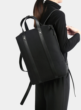 imblu 3折 设计师系列 帆布拼接牛皮 双肩背包