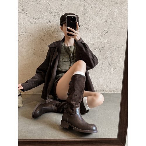 冬季韩版皮带扣显瘦中筒骑士靴女