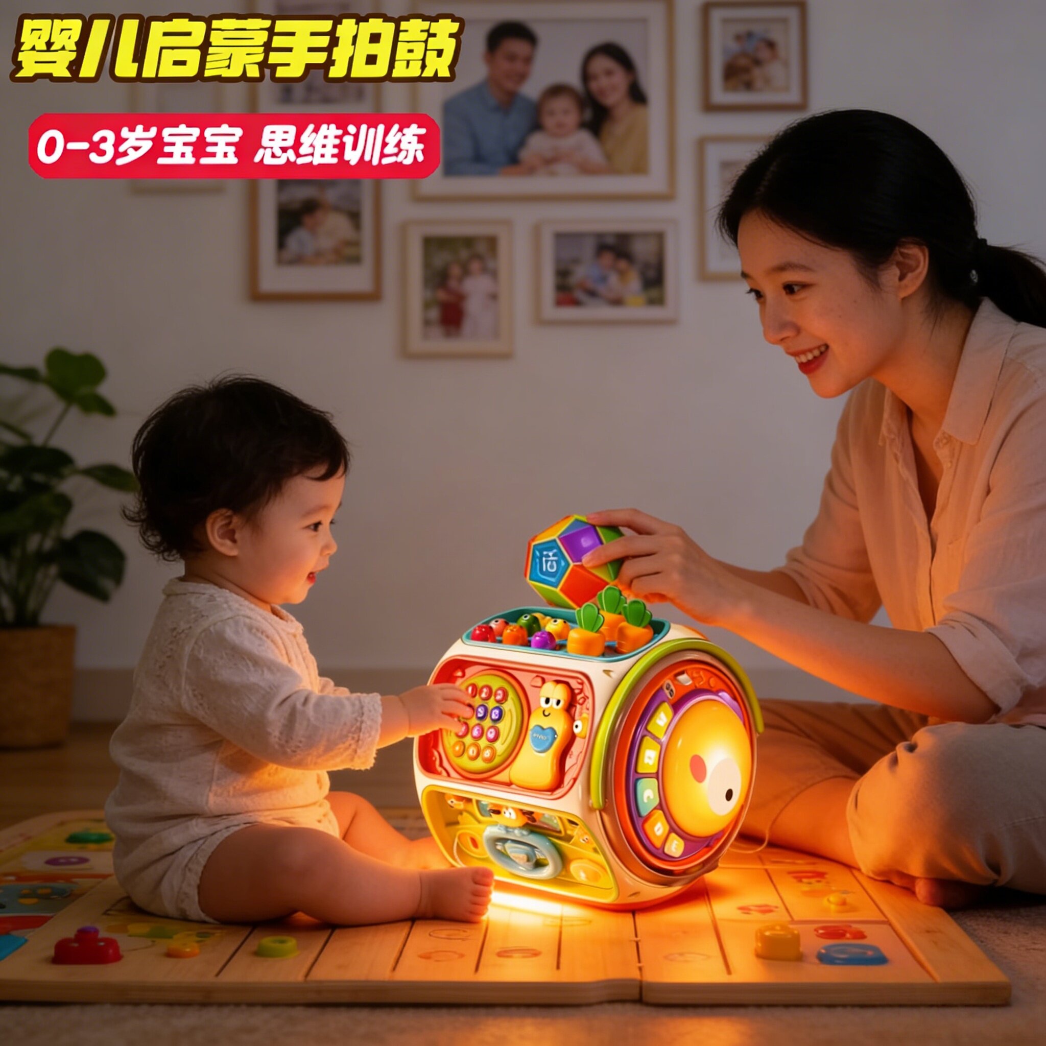 婴幼儿九面鼓摇铃0-3岁宝宝益智玩具音乐忙碌屋儿童早教启蒙礼盒