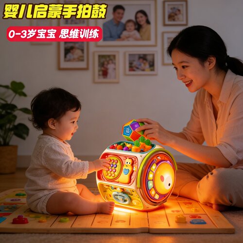 婴幼儿九面鼓摇铃0-3岁宝宝益智玩具音乐忙碌屋儿童早教启蒙礼盒