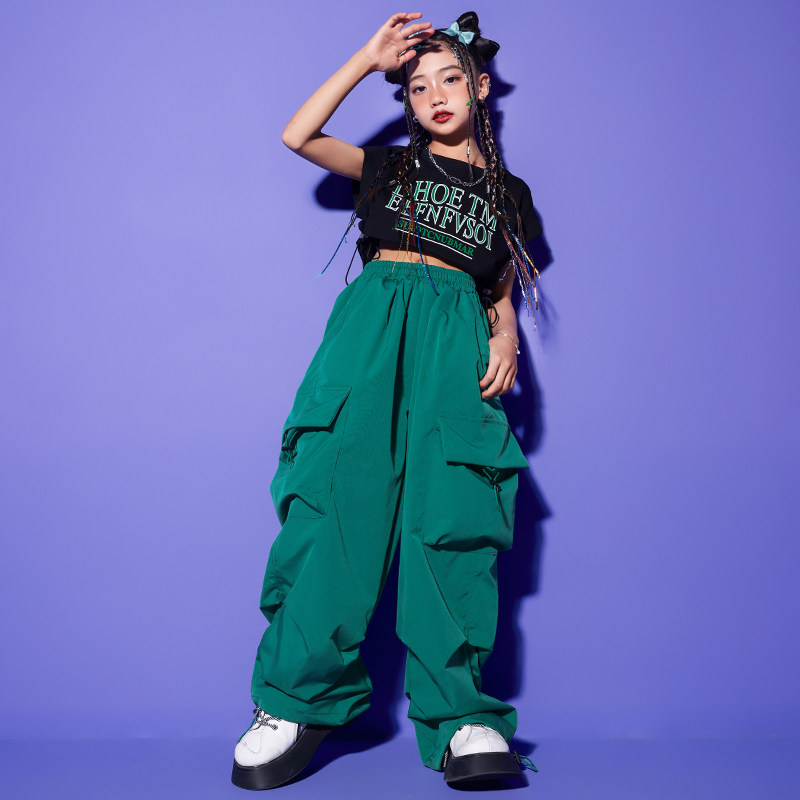 女童爵士舞服装儿童街舞潮服hiphop演出练功套装夏季嘻哈表演服装