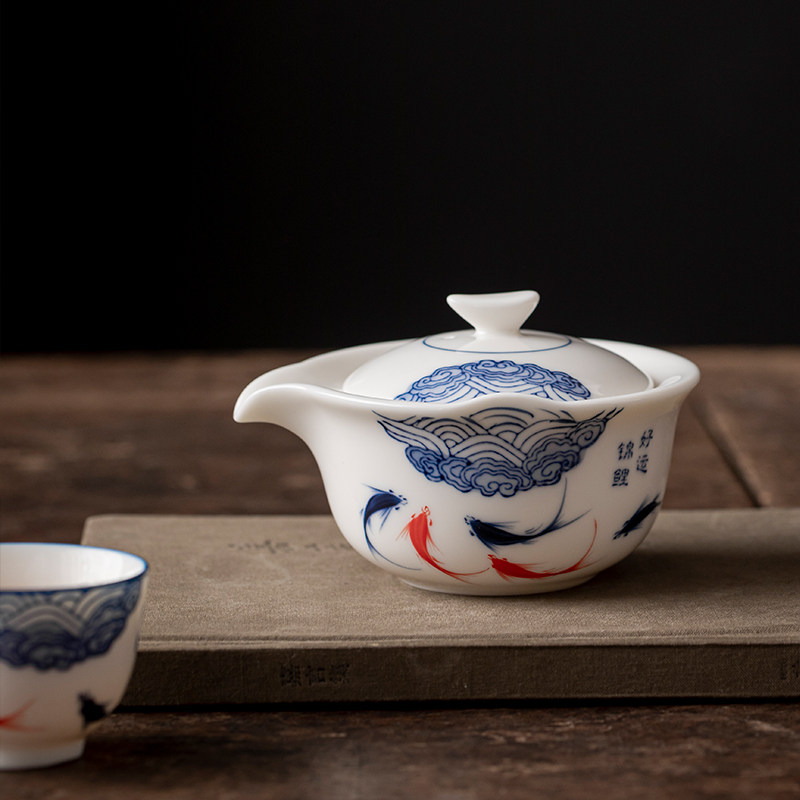 手绘羊脂玉盖碗手抓壶大号单个茶杯陶瓷喝茶家用防烫白瓷功夫茶具,餐饮具,盖碗,淘宝优惠券,粉丝福利购,淘宝优惠卷