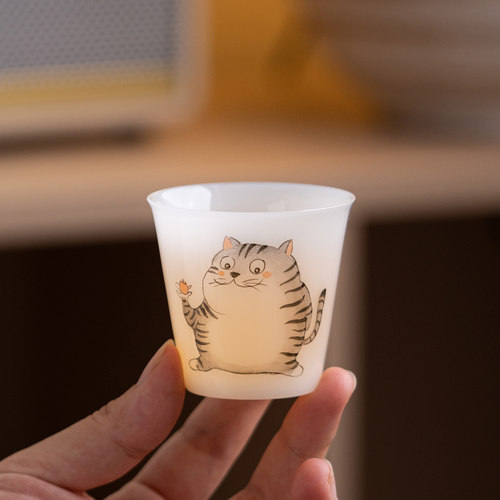 手绘白皙玉泥可爱猫咪主人杯陶瓷