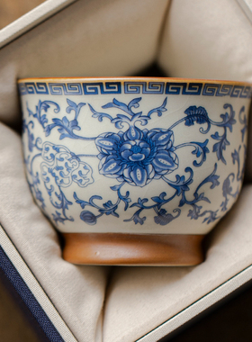 汝窑青花茶杯主人杯高档个人专用单杯喝茶茶盏茶具大号陶瓷品茗杯