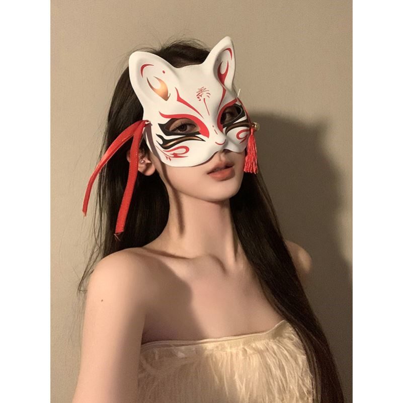 狐妖小红娘面具神明少女花脸面罩古风彩绘舞会酒吧半脸装扮面具