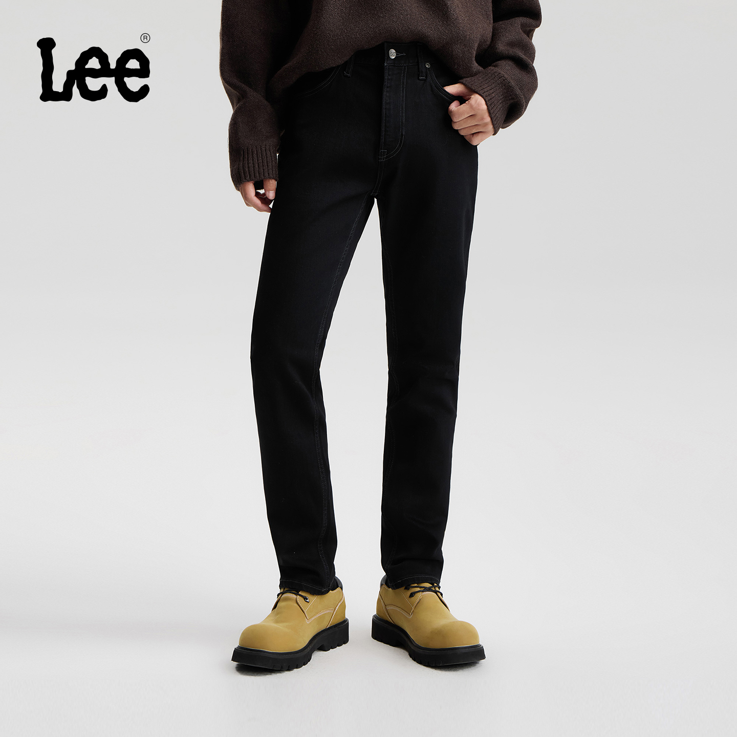 【张凌赫代言】Lee商场同款25秋冬新品705标准锥形黑色男牛仔裤潮