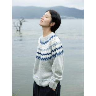 复述经典摩天轮纹简约费尔岛提花套头毛衣 秋冬新品绵羊毛毛衫