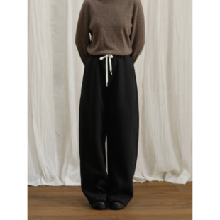 复述立体感加厚抽绳设计全松紧腰保暖宽松羊毛裤两色休闲阔腿裤