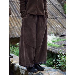 复述三色泡泡粗坑灯芯绒休闲裤 全松紧腰宽松舒适感保暖长裤