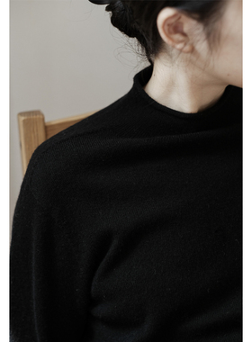 复述全羊毛中领卷边随性打底衫 秋冬新款保暖针织套头衫上衣