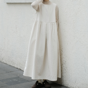 复述高克重全棉双层菱形格提花背心裙 秋冬新款气质款无袖连衣裙