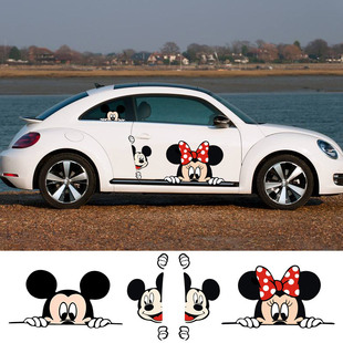 米老鼠车贴个性 可爱卡通米奇米妮侧门贴车窗车尾贴创意引擎盖车贴