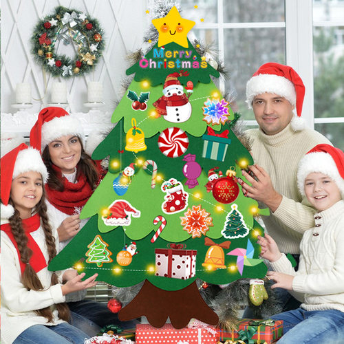 2025 New LED Felt Christmas Tree毛毡圣诞树儿童圣诞节装饰品