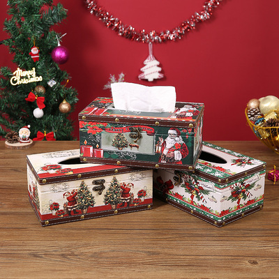 Christmas wooden tissue box, leather paper drawer box纸巾盒